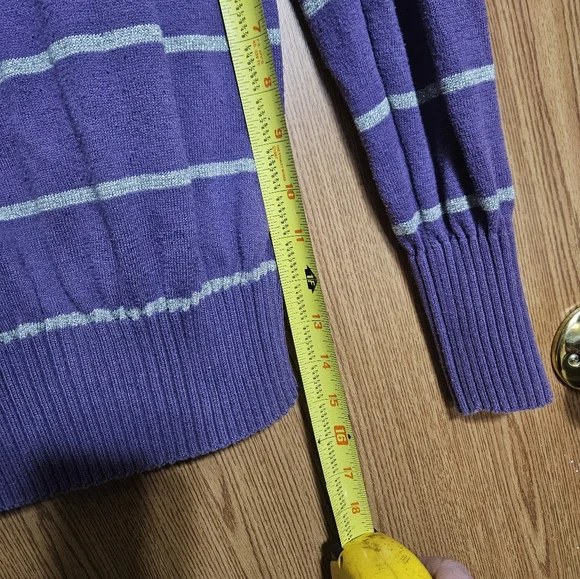 Sonoma Lightweight Knit Sweater Striped Purple / Silver Pullover Size Large! - Picture 6 of 6